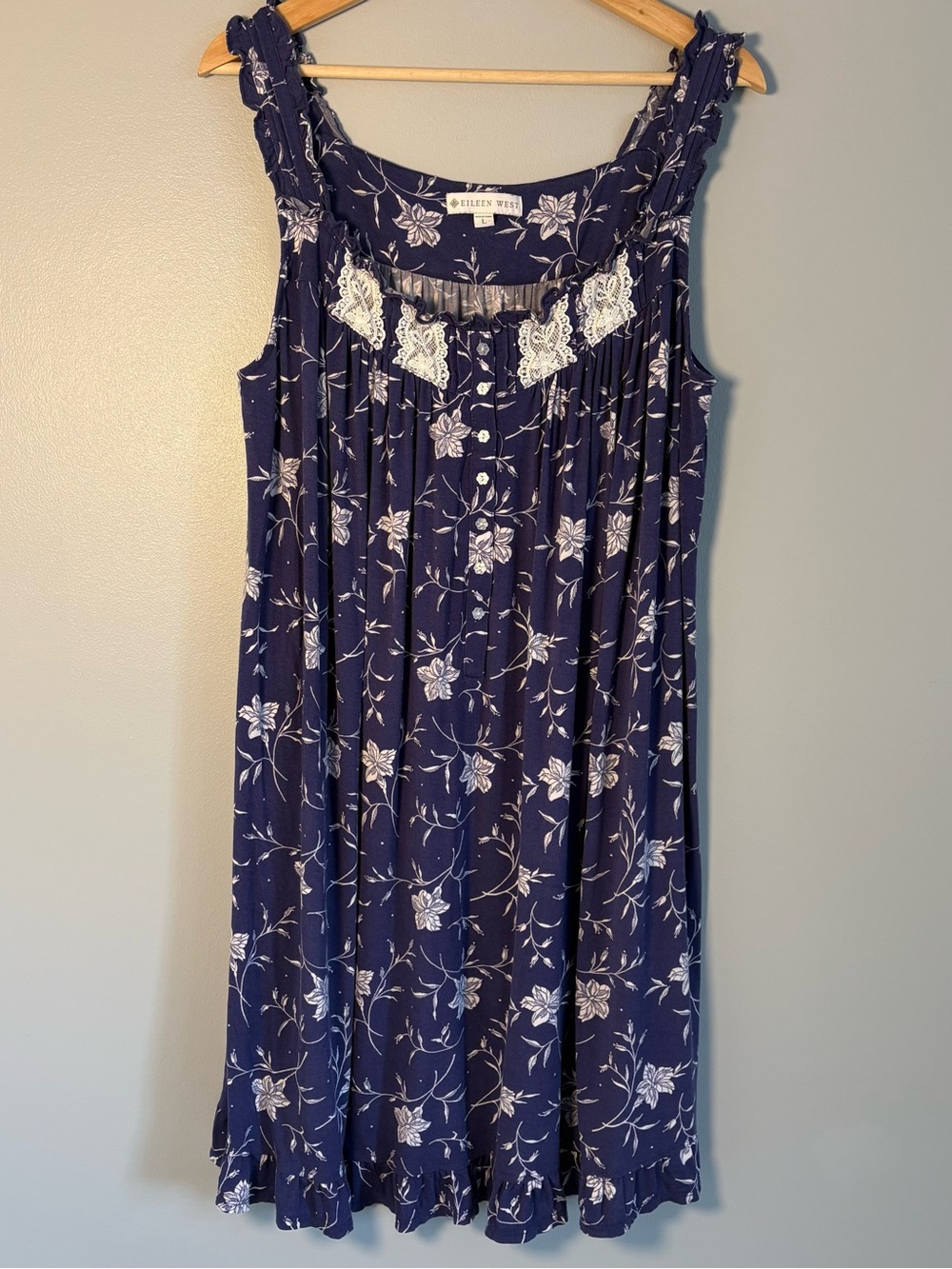 Eileen West Navy Floral Sleeveless Nightgown Dress size Large